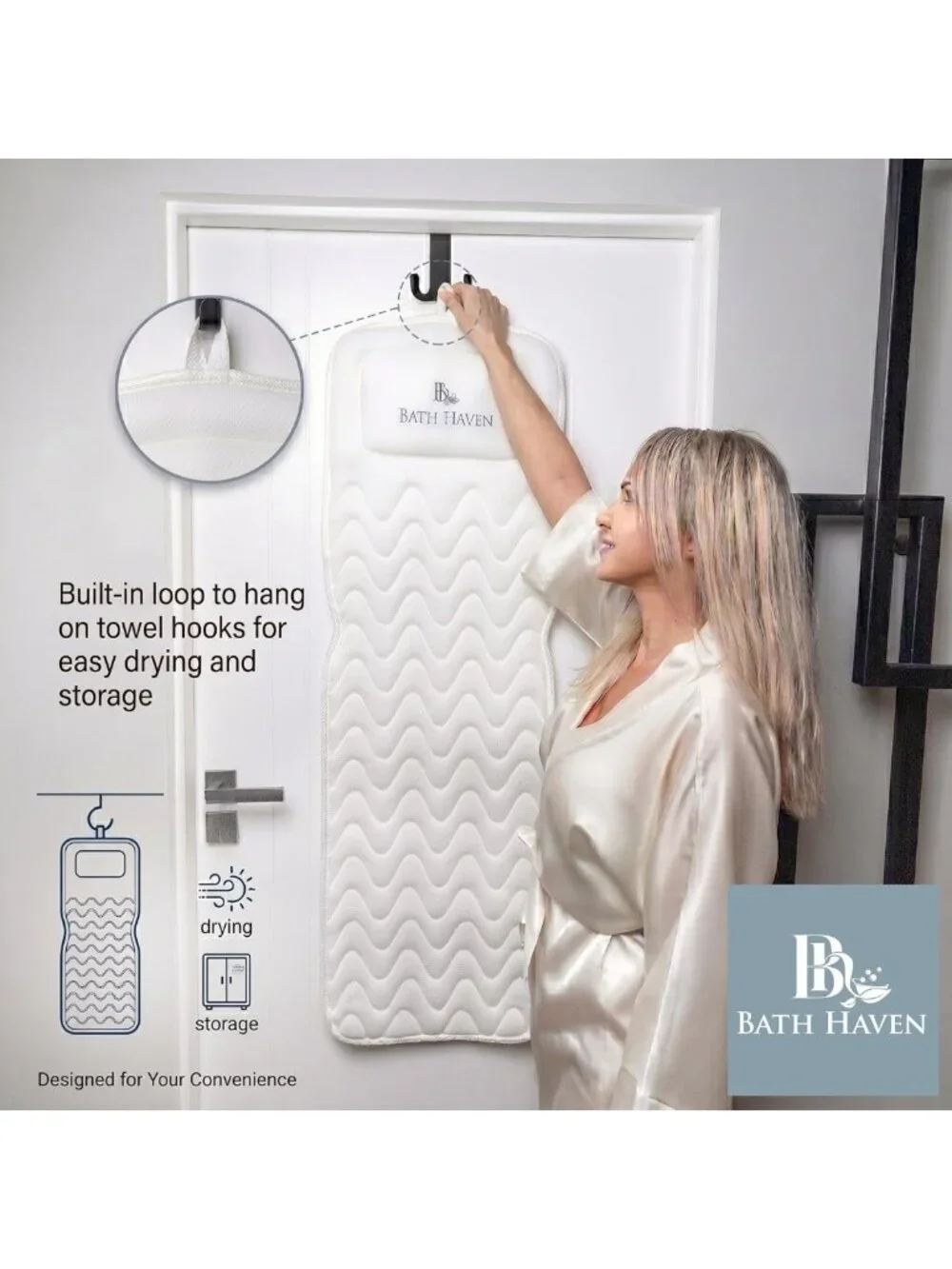 Luxurious Bath Pillow for Tub - Soft 3D Mesh Full Body Mat with Neck & Back